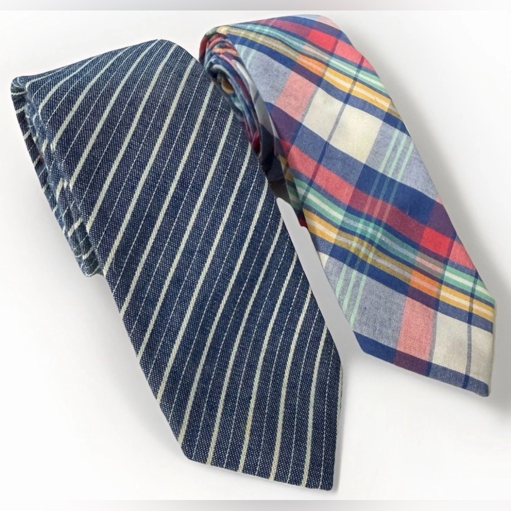Original Penguin Lot of 2 Ties Blue White Tartan Striped Office Preppy Necktie